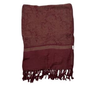 Filigree Print Scarf in tan and wine